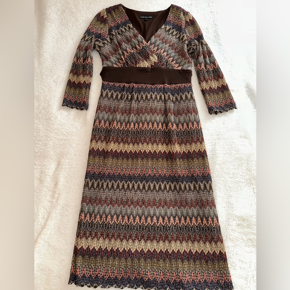 Chris McLaughlin Women's Crossover Dress‎ Sz. 8 Lined 3/4 Sleeves Empire Midriff